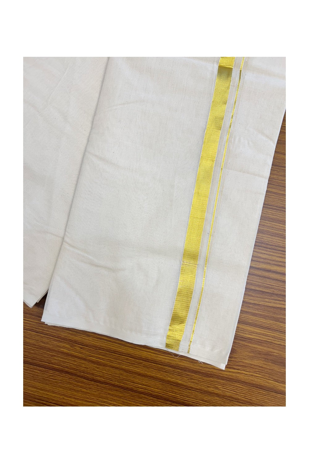 33% DISCOUNT! KaithariKada Balaramapuram 100% Cotton Double Off white - (Unbleached) - Mundu/Dhoti - 100x80 - 0.75 inch Kasavu Kara - 7KK5179ASH