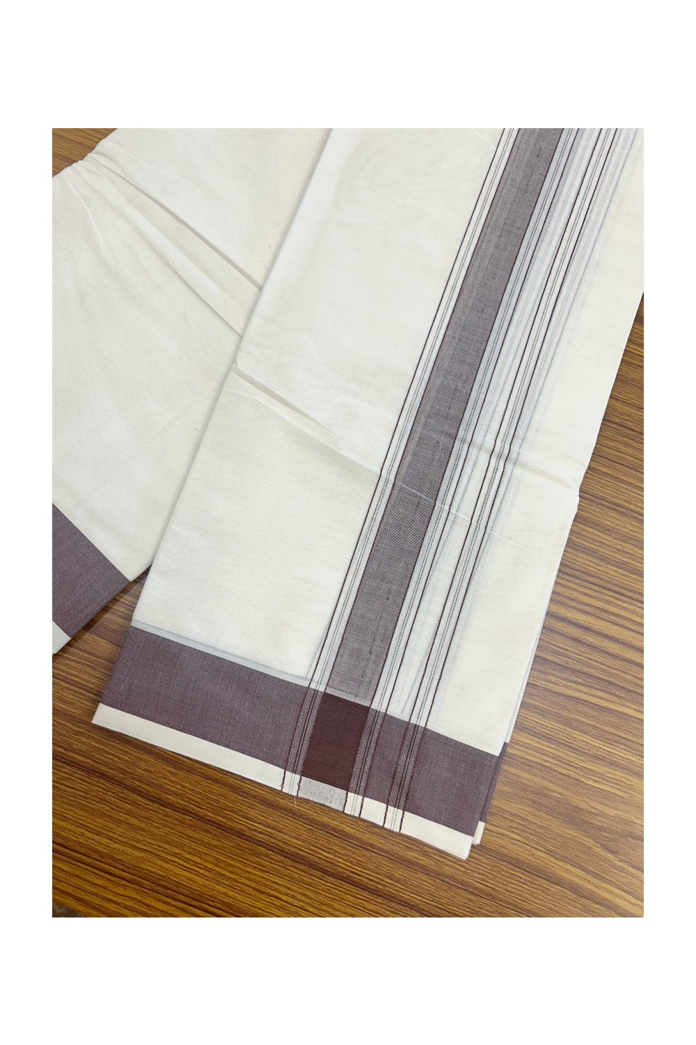 20% DISCOUNT! KaithariKada 100% Cotton Off White - (Unbleached) - Pure Cotton - 100x100 thread - NORTH INDIAN - ATTACHED GAMCHA 9X5 Dhoti Brown Striped 1.75 inch Kara - 7KK5196PMC