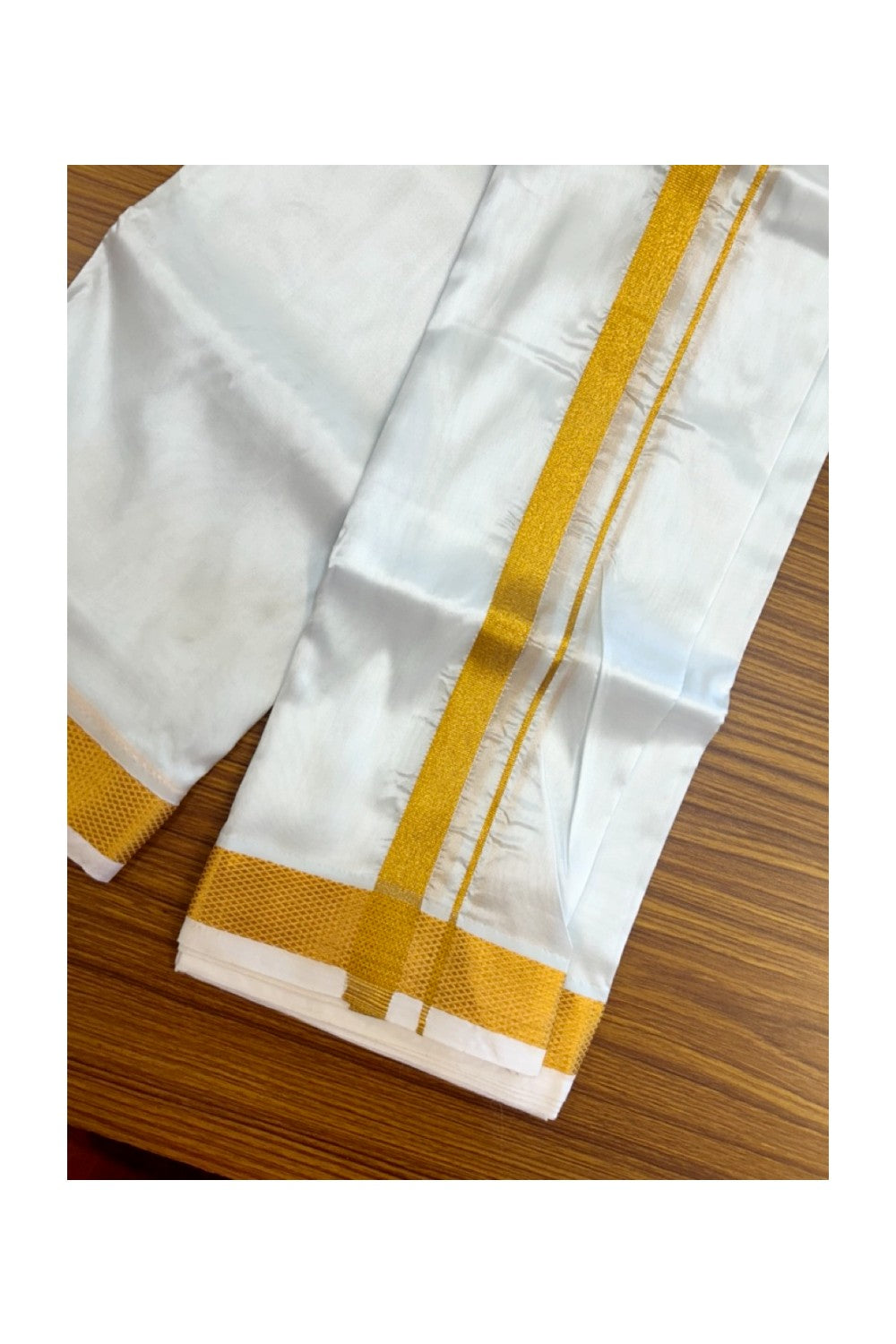 12% Discount!! KaithariKada Balaramapuram 100% Silk Double Mundu/Dhoti - White Colour Body - 0.75 inch Gold Kasav Kara 3.60 mtr (8 muzham)- 7KK5222 GAN