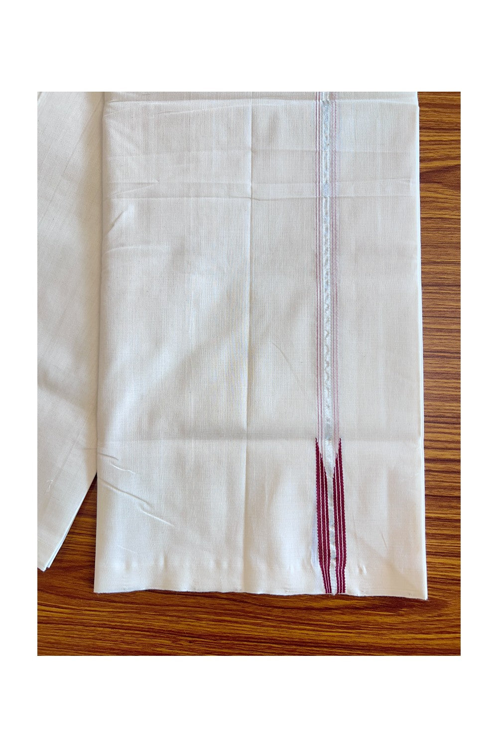 25% Discount!! KaithariKada Handloom Unakkupaav Balaramapuram - 100% Pure Cotton Off White (Unbleached) Double Mund/Dhoti - Pure Jerry Silver Pure Kasavu Maroon Chutty Puliyilakkara-7KK56RAM