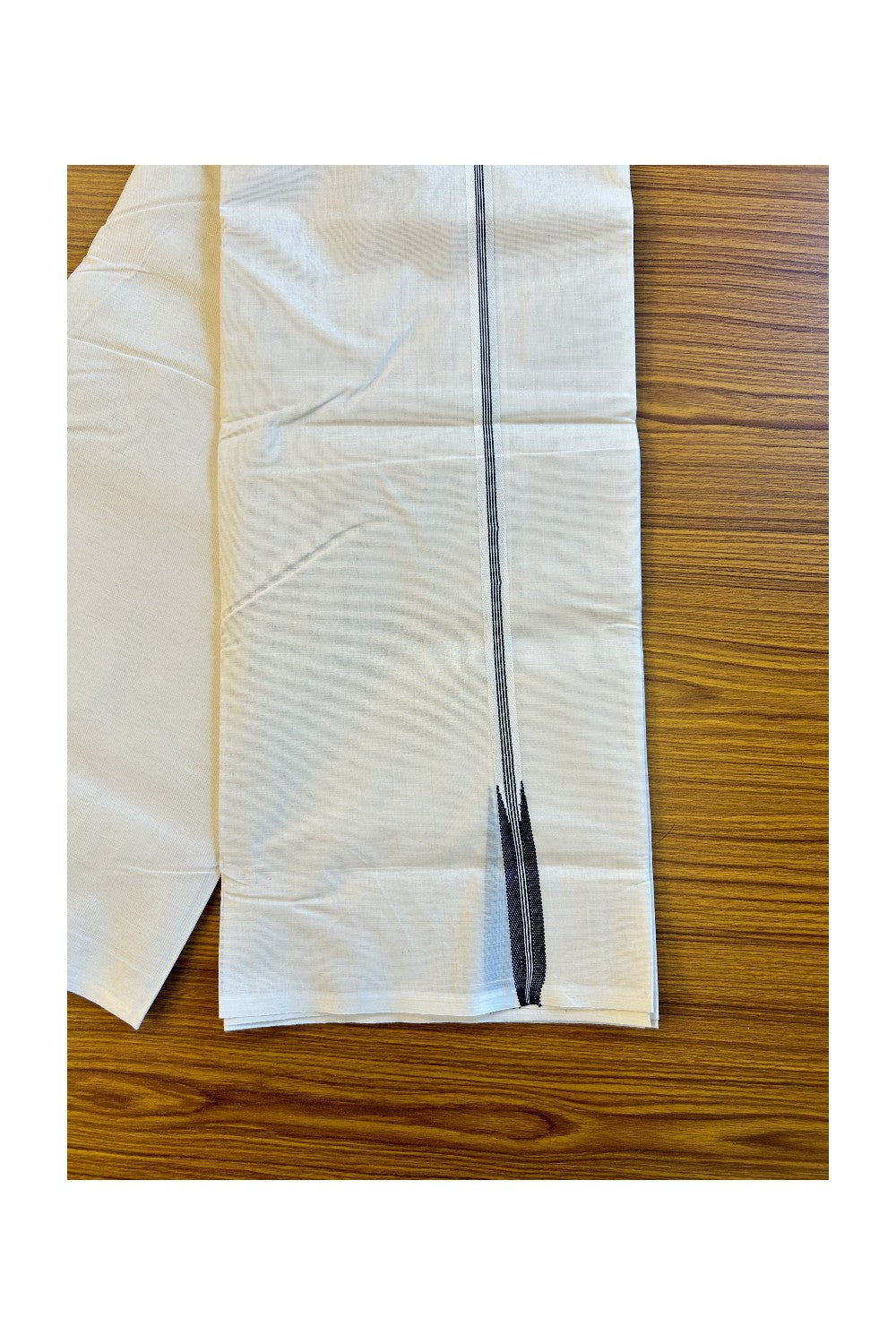 21% Discount! KaithariKada Balaramapuram 100% Cotton Double Off white (Unbleached) Mundu/Dhoti-100X100- 4 Line Black kara - 7KK72RAM