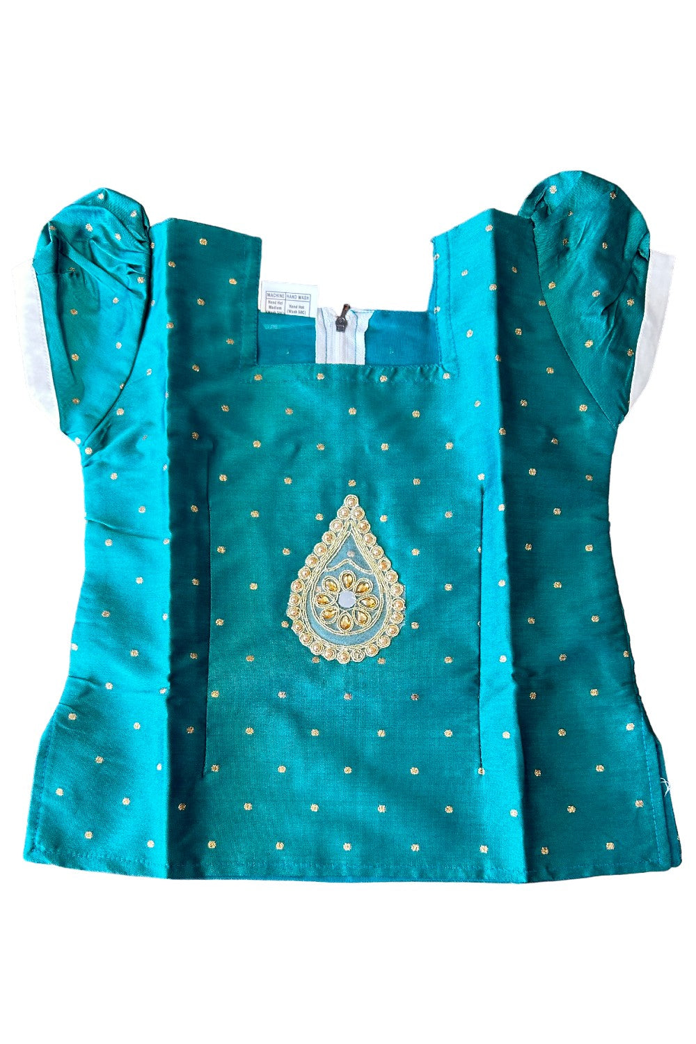 Midukki-Traditional South Indian Kids Pattu Pavada- Green top offwhite skirt with leaf border design - Age 3 - KK3MID007