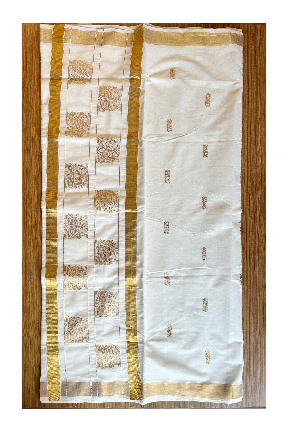 25% Discount! Kaitharikada Kerala Cotton Saree Off white - 12 inch Kasavu Saree with Peacock Pattern putta Design -7KK1003HAR