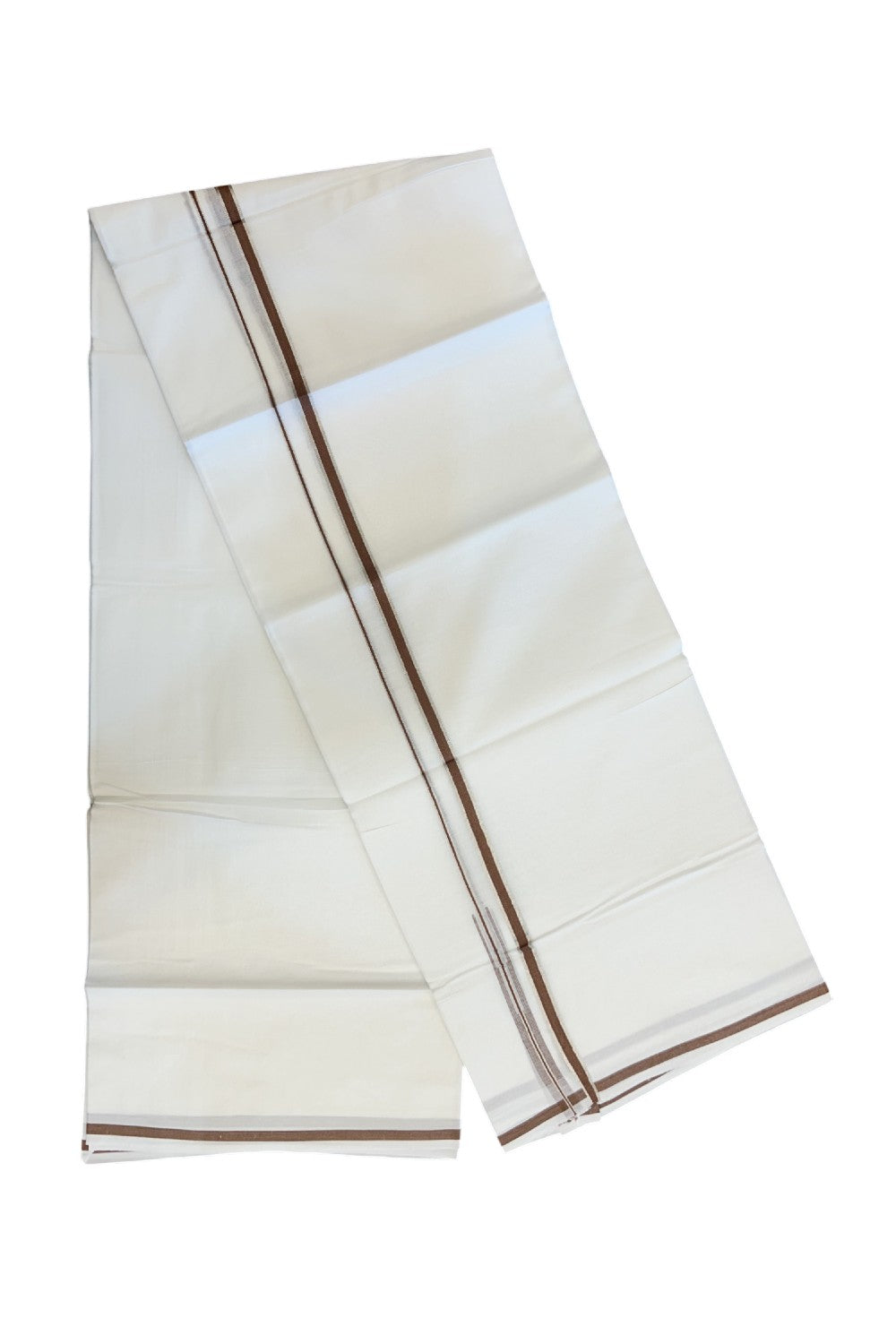 20% Discount ! Kaitharikada Balaramapuram 100% Cotton PURE WHITE Double Mundu/Dothi - 100x90 - 1 cm Silver Kasavu & Brown Chutty Kara - 70KK5217 CKS