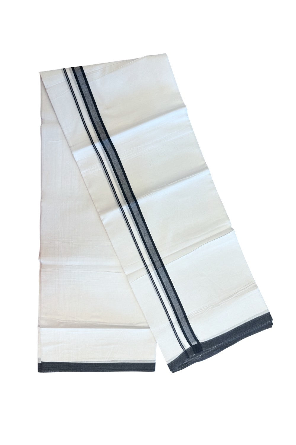 20% Discount ! Kaitharikada Balaramapuram 100% Cotton PURE WHITE Double Mundu/Dothi - 100x80 - 0.75 inch Black Shaded Kara 3.70 mtr (8 muzham) - 62KK5220 THI