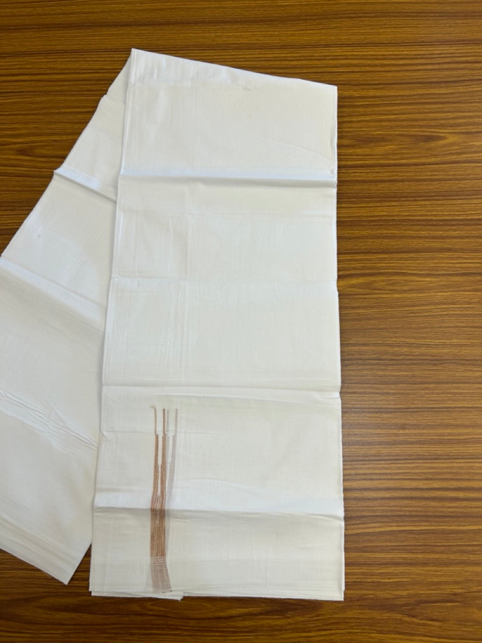 20% Discount ! NEW! KaithariKada Balaramapuram 100% Cotton Pure white Double Mundu/Dhoti - (100x80)s - 0.5 inch Yellow Brown Multi Colour Chutty Kara - 72 KK5249 VIN