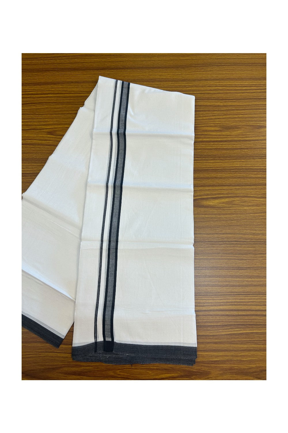 20% Discount ! Kaitharikada Balaramapuram 100% Cotton PURE WHITE Double Mundu/Dothi - 100x80 - 0.75 inch Black Shaded Kara 3.70 mtr (8 muzham) - 62KK5220 THI