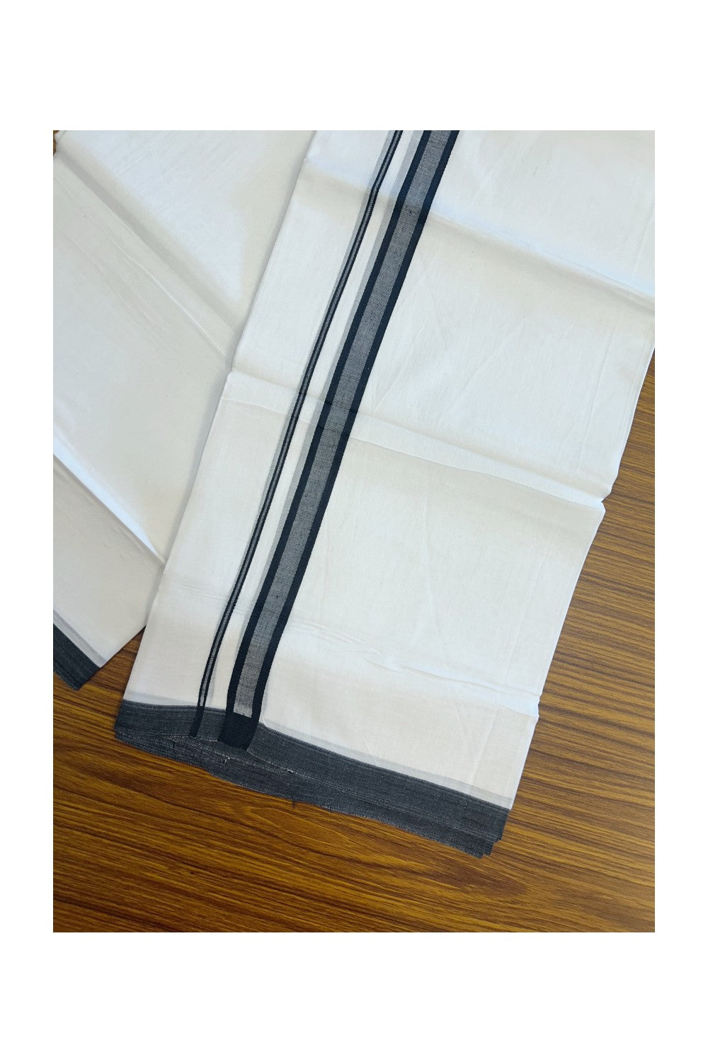 20% Discount ! Kaitharikada Balaramapuram 100% Cotton PURE WHITE Double Mundu/Dothi - 100x80 - 0.75 inch Black Shaded Kara 3.70 mtr (8 muzham) - 62KK5220 THI