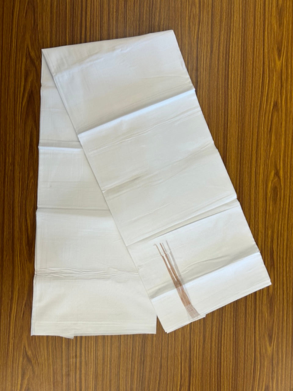 20% Discount ! NEW! KaithariKada Balaramapuram 100% Cotton Pure white Double Mundu/Dhoti - (100x80)s - 0.5 inch Yellow Brown Multi Colour Chutty Kara - 72 KK5249 VIN