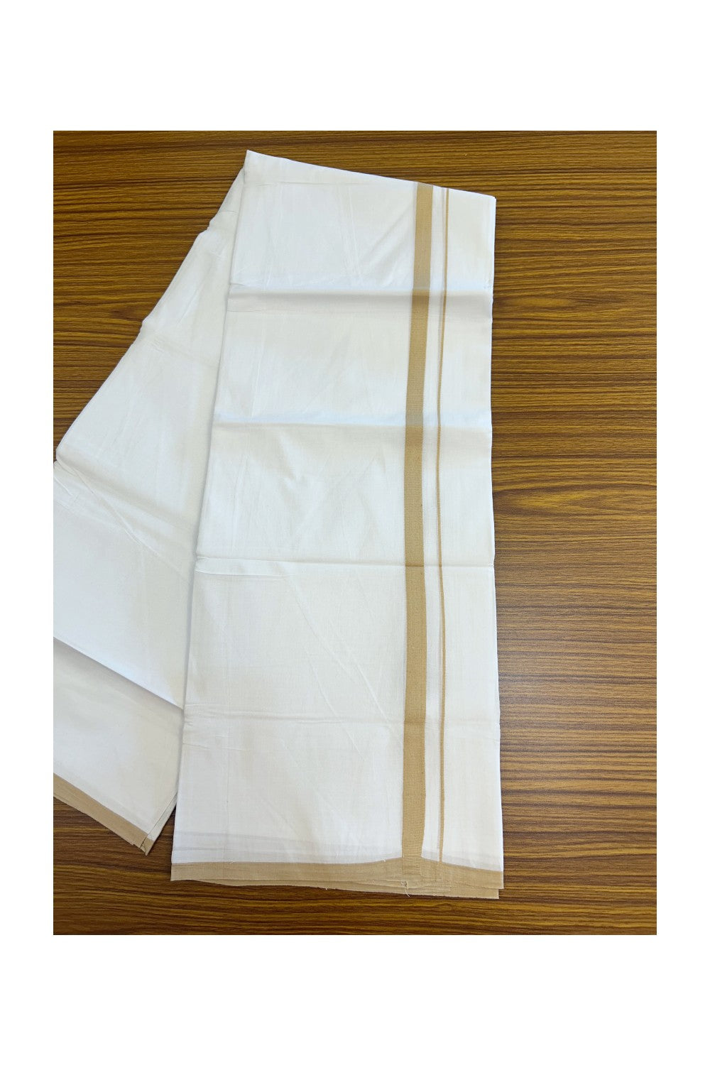 20% Discount ! Kaitharikada Balaramapuram 100% Cotton PURE WHITE Double Mundu/Dothi - 100x80 - 0.5 inch Sand Brown Kara 3.70 mtr (8 muzham) - 66KK5220 THI