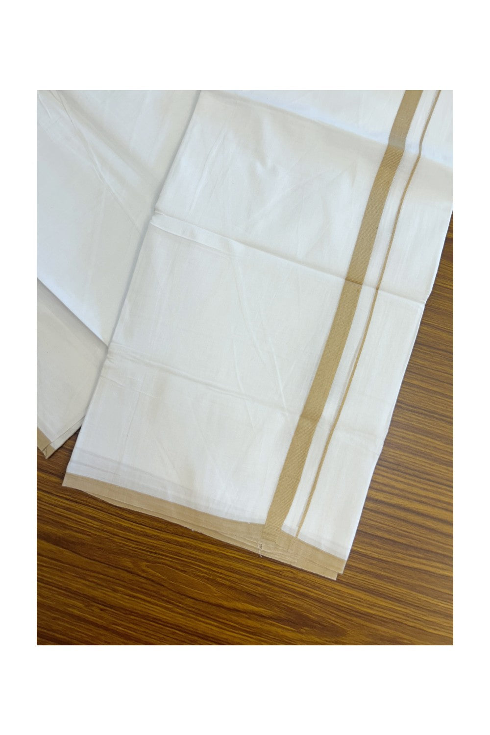 20% Discount ! Kaitharikada Balaramapuram 100% Cotton PURE WHITE Double Mundu/Dothi - 100x80 - 0.5 inch Sand Brown Kara 3.70 mtr (8 muzham) - 66KK5220 THI