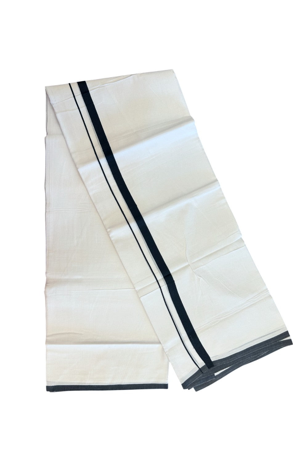 20% Discount ! Kaitharikada Balaramapuram 100% Cotton PURE WHITE Double Mundu/Dothi - 100x80 - 0.5 inch Black Kara 3.70 mtr (8 muzham) - 68KK5220 THI