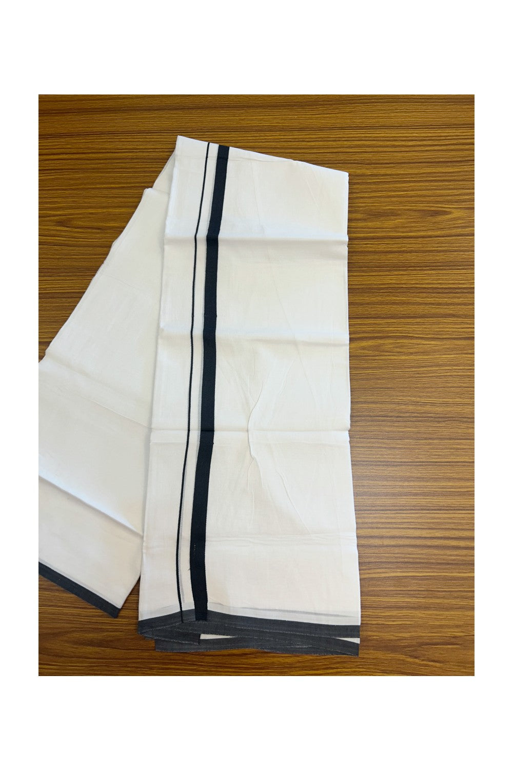 20% Discount ! Kaitharikada Balaramapuram 100% Cotton PURE WHITE Double Mundu/Dothi - 100x80 - 0.5 inch Black Kara 3.70 mtr (8 muzham) - 68KK5220 THI