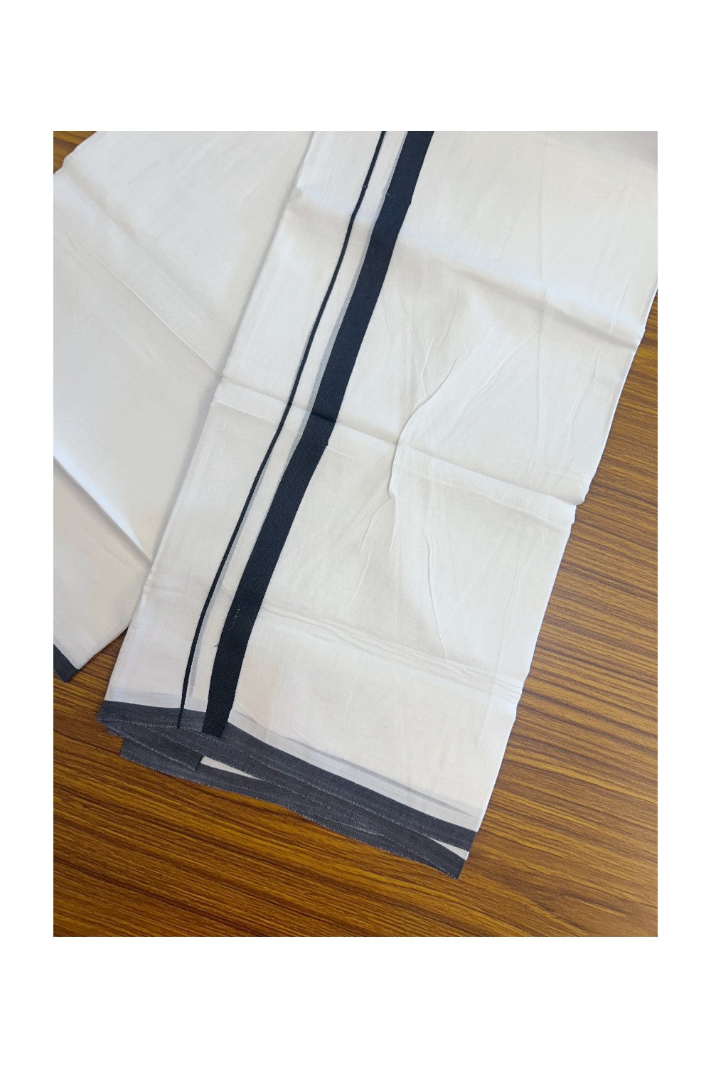 20% Discount ! Kaitharikada Balaramapuram 100% Cotton PURE WHITE Double Mundu/Dothi - 100x80 - 0.5 inch Black Kara 3.70 mtr (8 muzham) - 68KK5220 THI