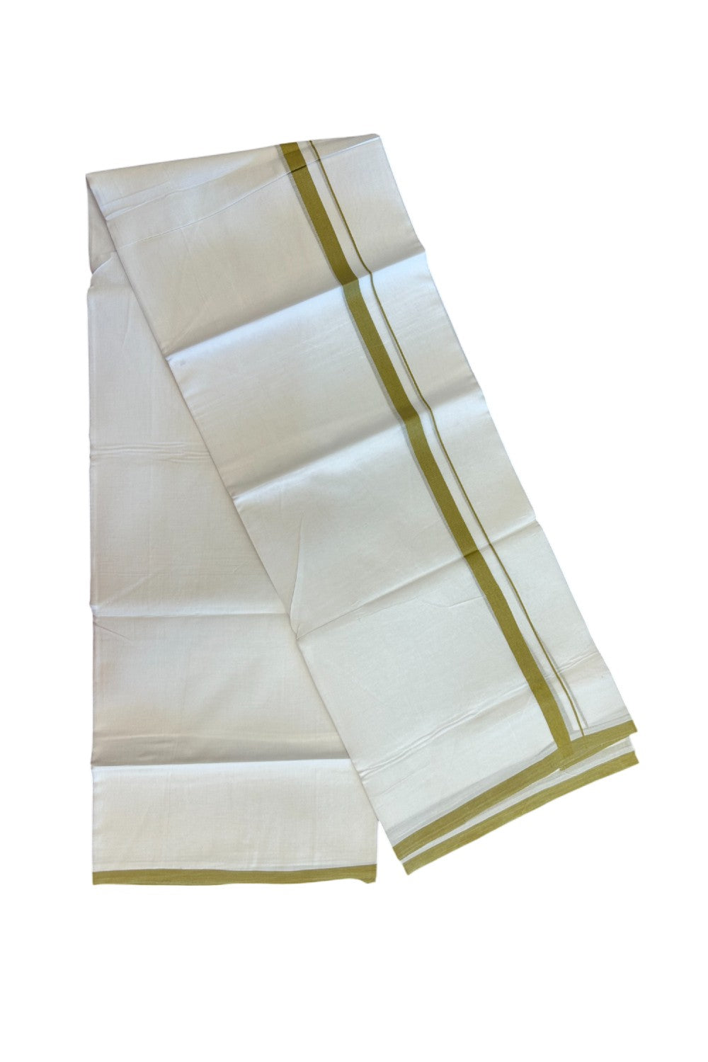 20% Discount ! Kaitharikada Balaramapuram 100% Cotton PURE WHITE Double Mundu/Dothi - 100x80 - 0.5 inch Mustard Green Kara 3.70 mtr (8 muzham) - 69KK5220 THI