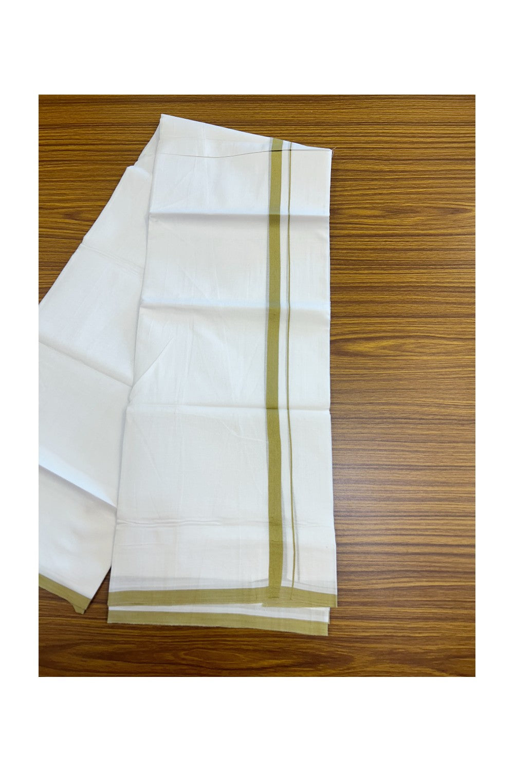 20% Discount ! Kaitharikada Balaramapuram 100% Cotton PURE WHITE Double Mundu/Dothi - 100x80 - 0.5 inch Mustard Green Kara 3.70 mtr (8 muzham) - 69KK5220 THI
