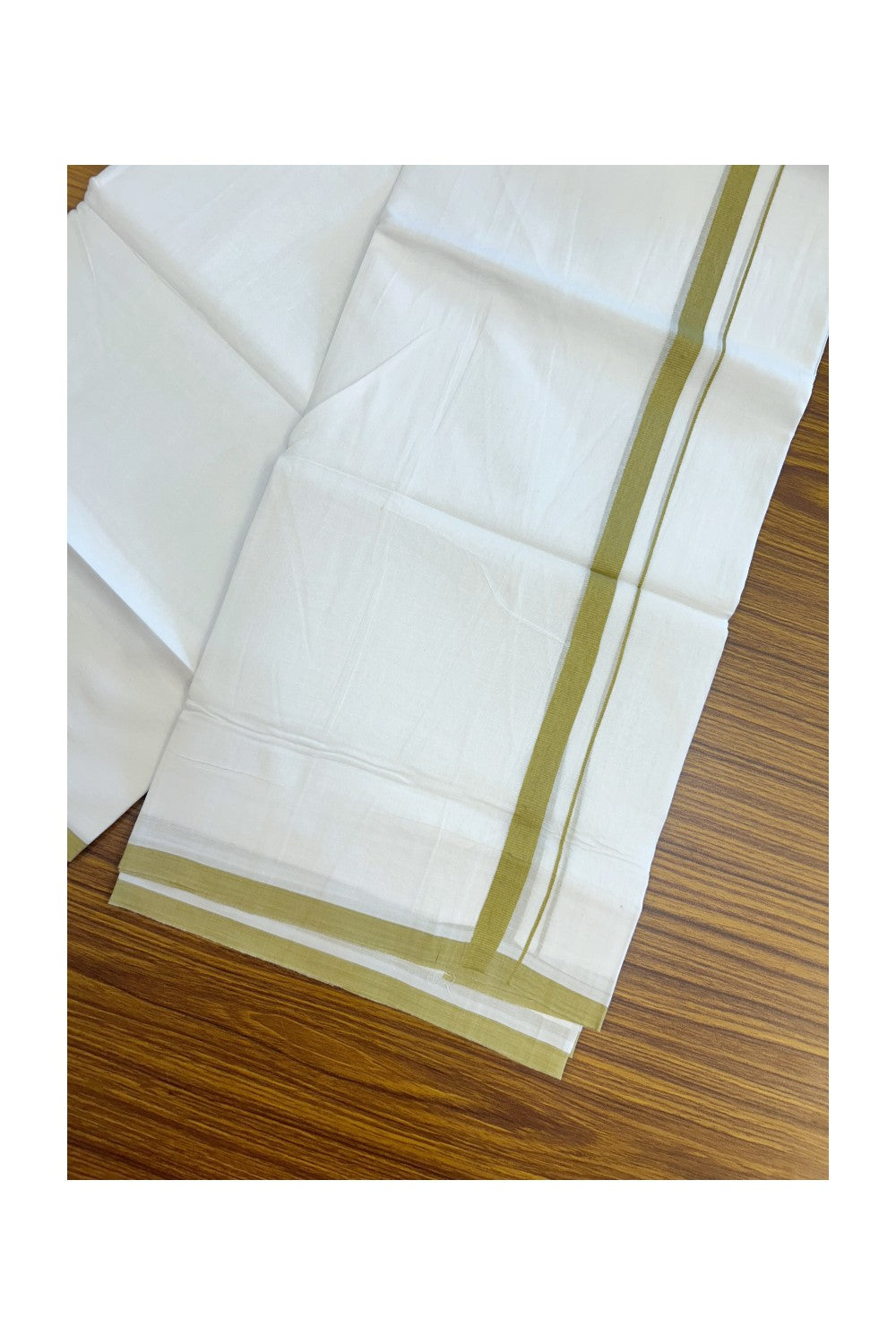 20% Discount ! Kaitharikada Balaramapuram 100% Cotton PURE WHITE Double Mundu/Dothi - 100x80 - 0.5 inch Mustard Green Kara 3.70 mtr (8 muzham) - 69KK5220 THI