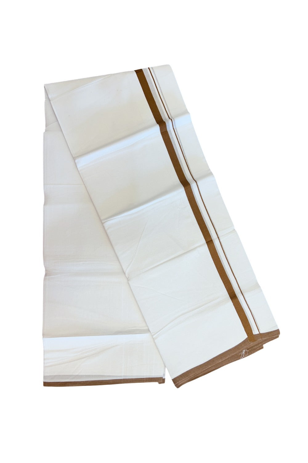 20% Discount ! Kaitharikada Balaramapuram 100% Cotton PURE WHITE Double Mundu/Dothi - 100x80 - 0.5 inch Dark Brown Kara 3.70 mtr (8 muzham) - 70KK5220 THI