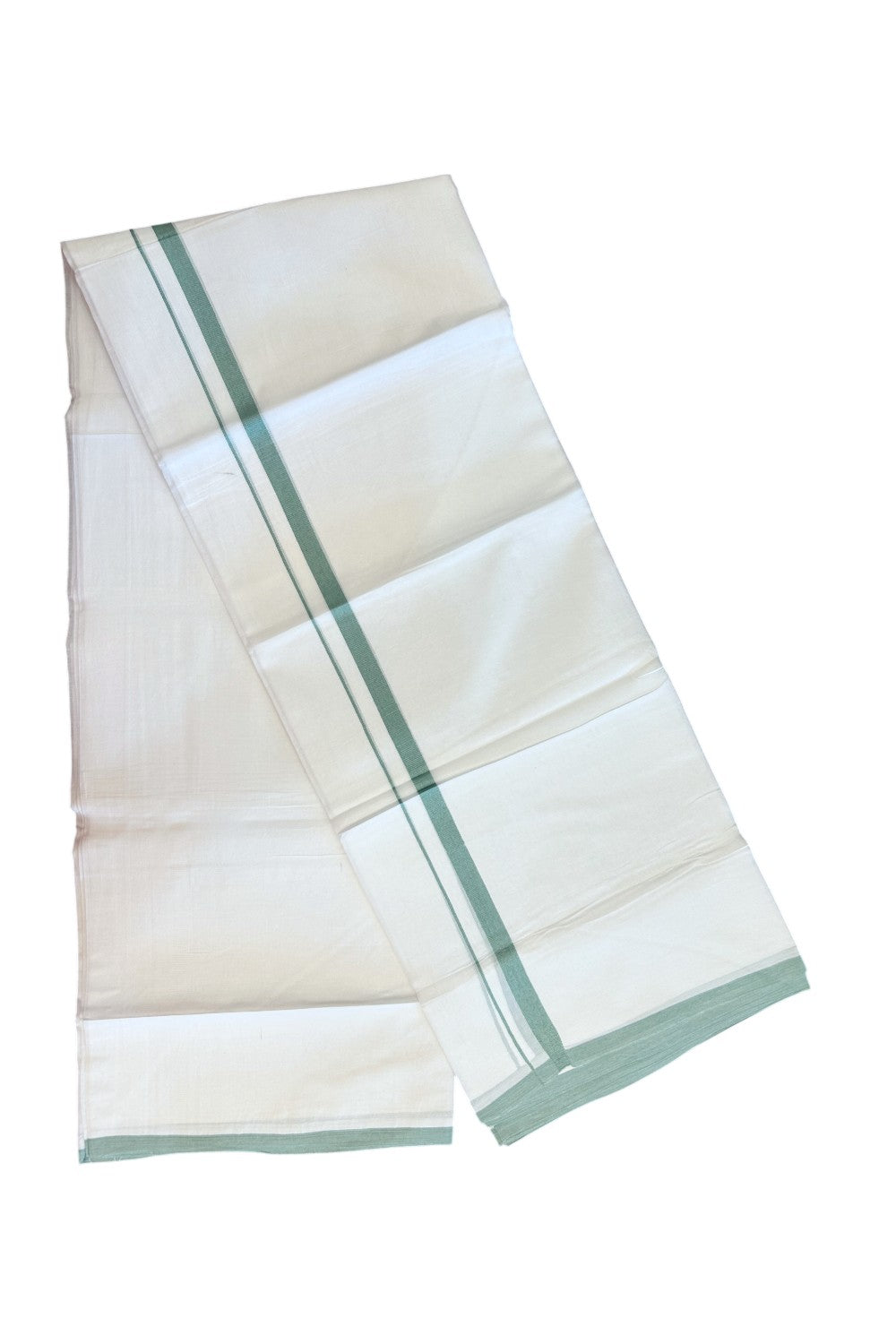 20% Discount ! Kaitharikada Balaramapuram 100% Cotton PURE WHITE Double Mundu/Dothi - 100x80 - 0.5 inch Mint Green 3.70 mtr (8 muzham) - 78KK5220 THI