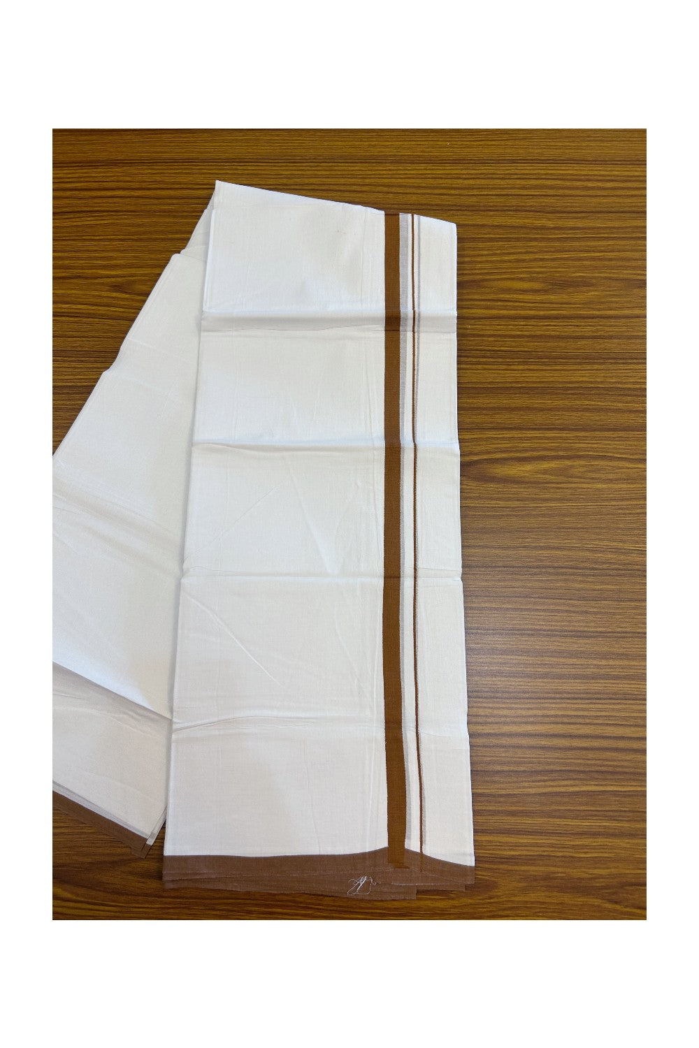 20% Discount ! Kaitharikada Balaramapuram 100% Cotton PURE WHITE Double Mundu/Dothi - 100x80 - 0.5 inch Dark Brown Kara 3.70 mtr (8 muzham) - 70KK5220 THI