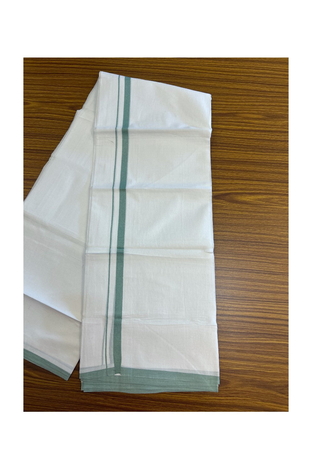 20% Discount ! Kaitharikada Balaramapuram 100% Cotton PURE WHITE Double Mundu/Dothi - 100x80 - 0.5 inch Mint Green 3.70 mtr (8 muzham) - 78KK5220 THI