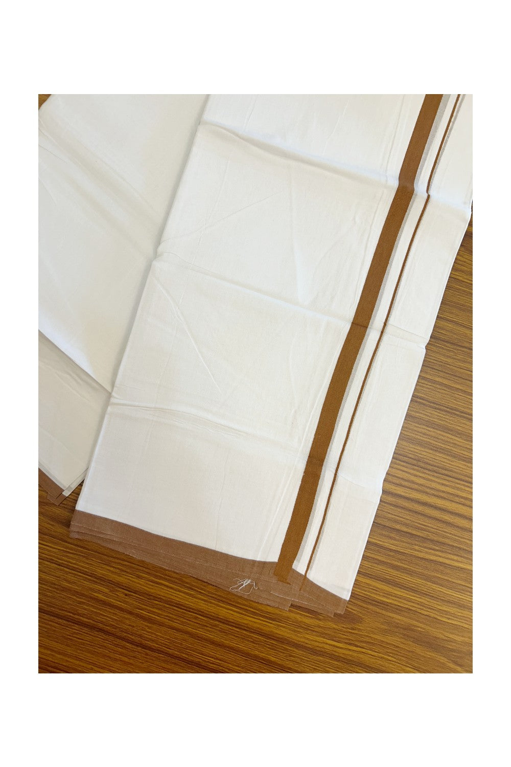 20% Discount ! Kaitharikada Balaramapuram 100% Cotton PURE WHITE Double Mundu/Dothi - 100x80 - 0.5 inch Dark Brown Kara 3.70 mtr (8 muzham) - 70KK5220 THI