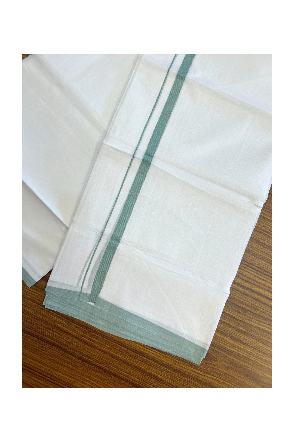 20% Discount ! Kaitharikada Balaramapuram 100% Cotton PURE WHITE Double Mundu/Dothi - 100x80 - 0.5 inch Mint Green 3.70 mtr (8 muzham) - 78KK5220 THI