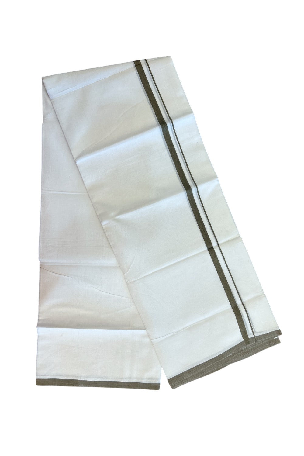 20% Discount ! Kaitharikada Balaramapuram 100% Cotton PURE WHITE Double Mundu/Dothi - 100x80 - 0.5 inch Army Green Kara 3.70 mtr (8 muzham) - 71KK5220 THI