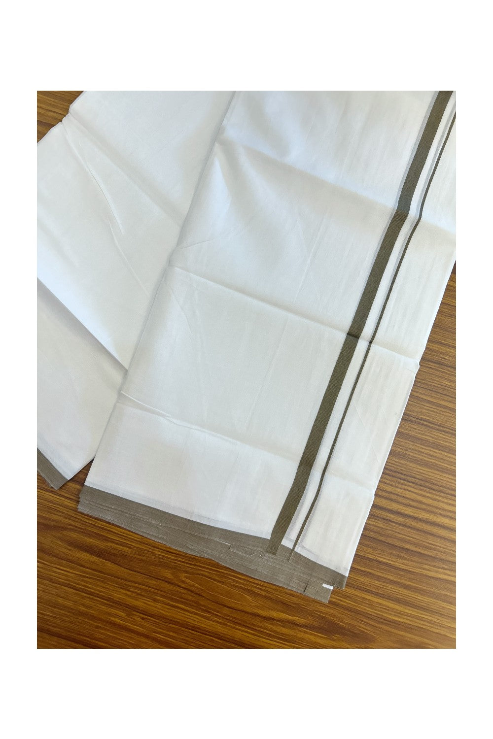 20% Discount ! Kaitharikada Balaramapuram 100% Cotton PURE WHITE Double Mundu/Dothi - 100x80 - 0.5 inch Army Green Kara 3.70 mtr (8 muzham) - 71KK5220 THI