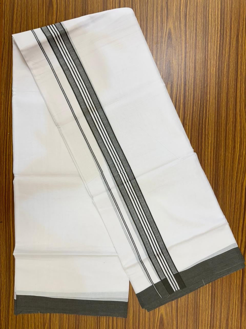 20% Discount ! KaithariKada Balaramapuram 100% Cotton Double Pure white Mundu/Dhoti- 100x80 - 1.75 inch Sage Green shaded striped Kara - 3.90mtr ( 8 muzham) - 29 KK5251 PMC