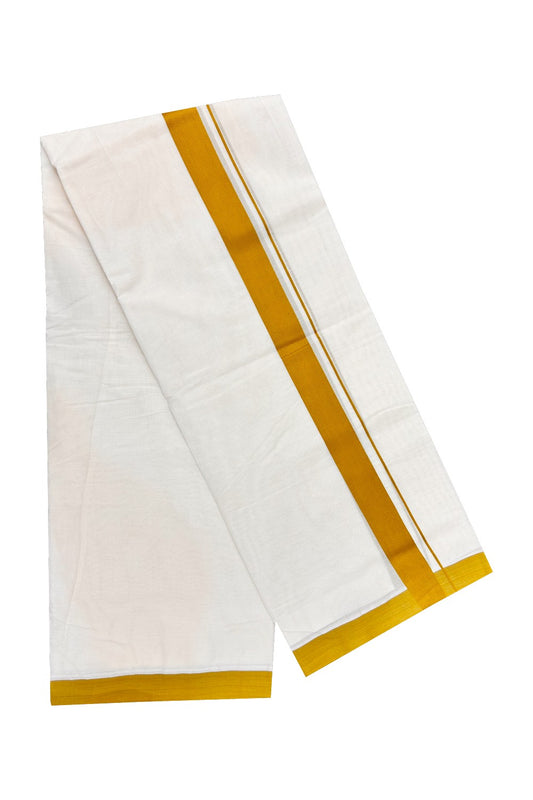 10% Discount ! KaithariKada Balaramapuram 100% Cotton Double Off White - (Unbleached) Mundu/Dhoti-100X100-  Yellowish Brown 2. inch Kara.- 8.