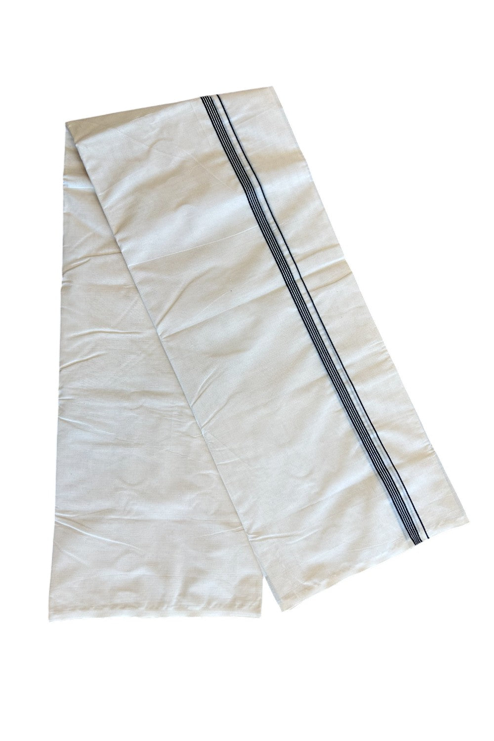 10% DISCOUNT ! KaithariKada Balaramapuram 100%  COTTON Double OFF WHITE - (Unbleached) Mundu/Dhoti-100X100- 0.75inch Black Striped Kara- 8KK5012ASH