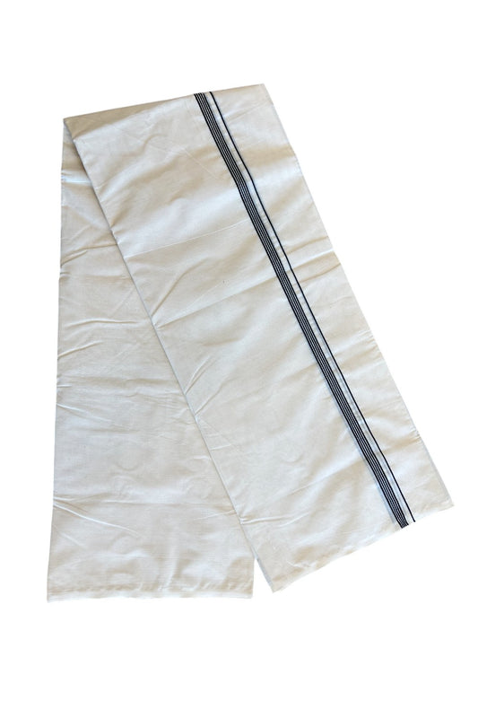 10% DISCOUNT ! KaithariKada Balaramapuram 100%  COTTON Double OFF WHITE - (Unbleached) Mundu/Dhoti-100X100- 0.75inch Black Striped Kara- 8KK5012ASH