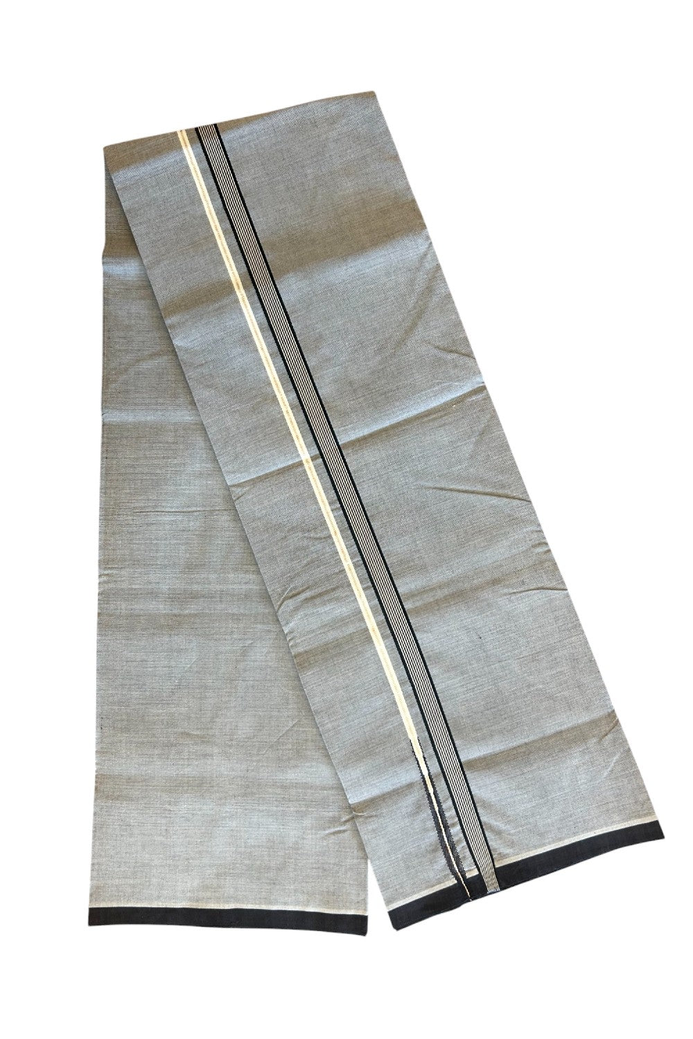 33% Discount !! KaithariKada 100% Pure Cotton - Colour Mundu Single Mundu/ Dhothi Ash Grey COLOUR BODY & Black Striped Silver Chutty 1.25 inch Kara - 1.92 mtr & Above 2 mtr (2 metre / 4 muzham) - 8KK5030ASH