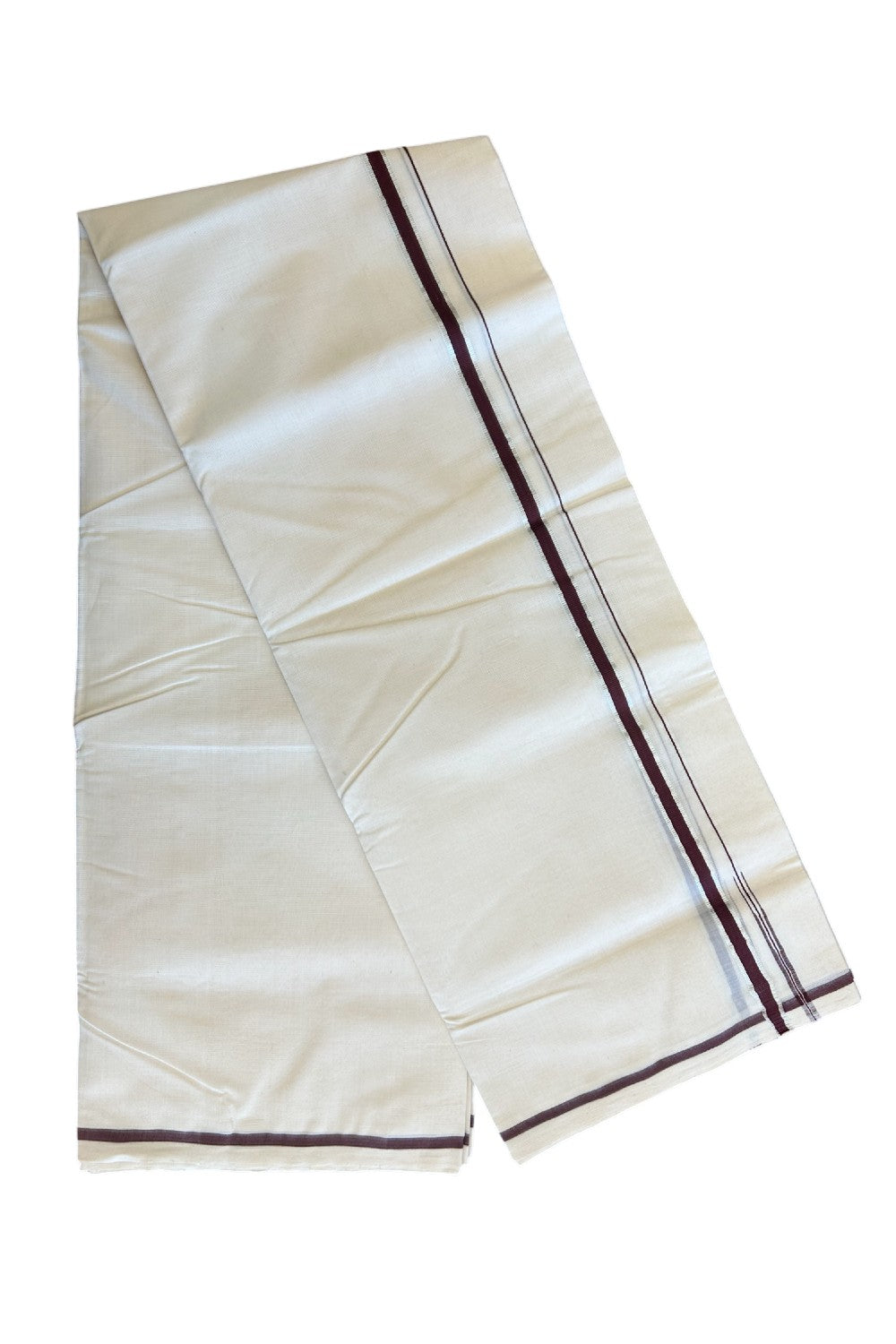 18% DISCOUNT!! KaithariKada HANDLOOM Millpaav Balaramapuram - 100% PURE Cotton Off White (Unbleached) - 100x100 Double Mundu/Dhoti - Puliyilakkara Chutty Silver Kasavu Brown Kara - 9KK114ASH