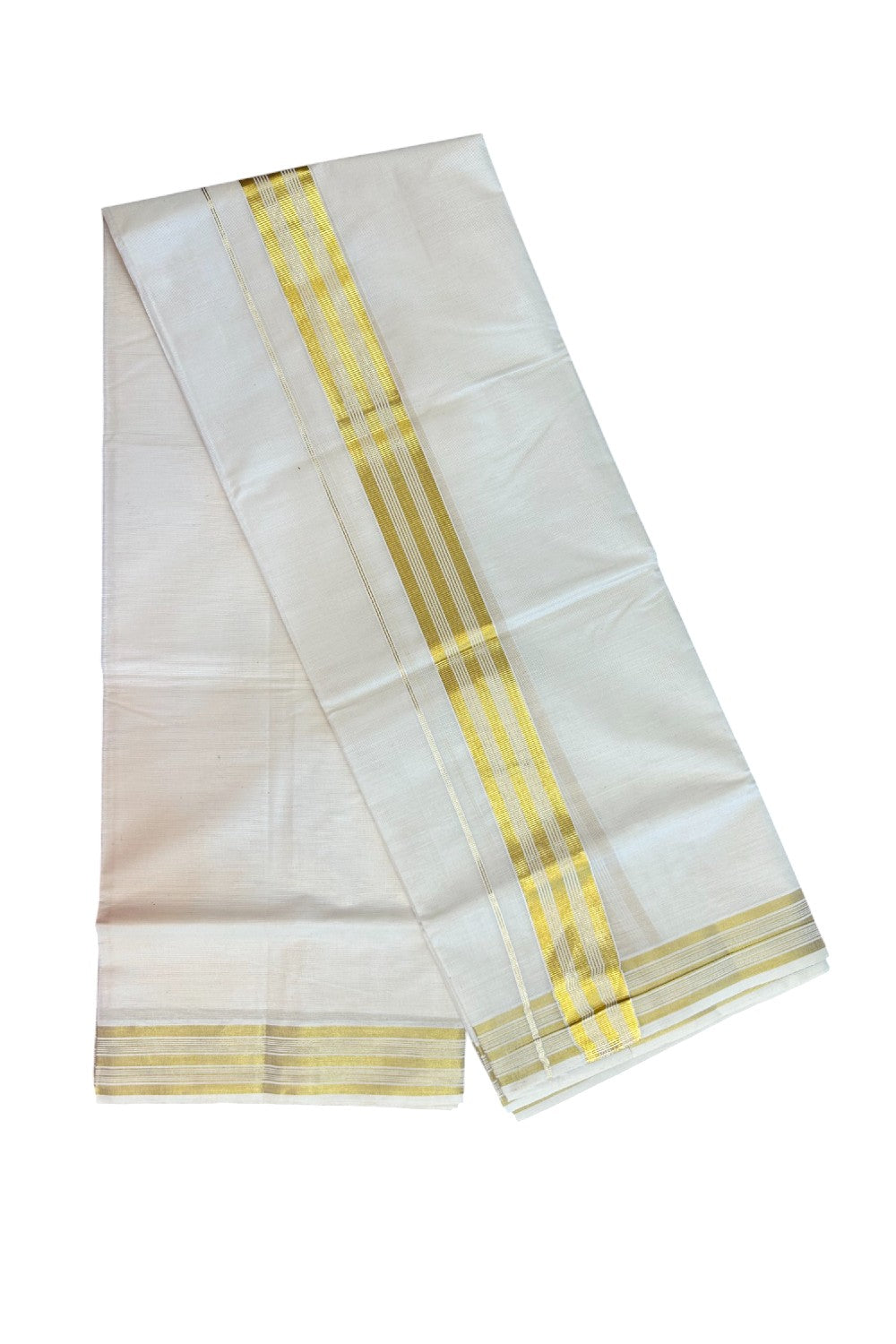 20% DISCOUNT!! KaithariKada Balaramapuram Pure Cotton DOUBLE OFF WHITE - (Ubleached) Mundu/Dhoti - 80x72 - 1.75 inch KASAVU Stripes Kara - 8KK5171GAN