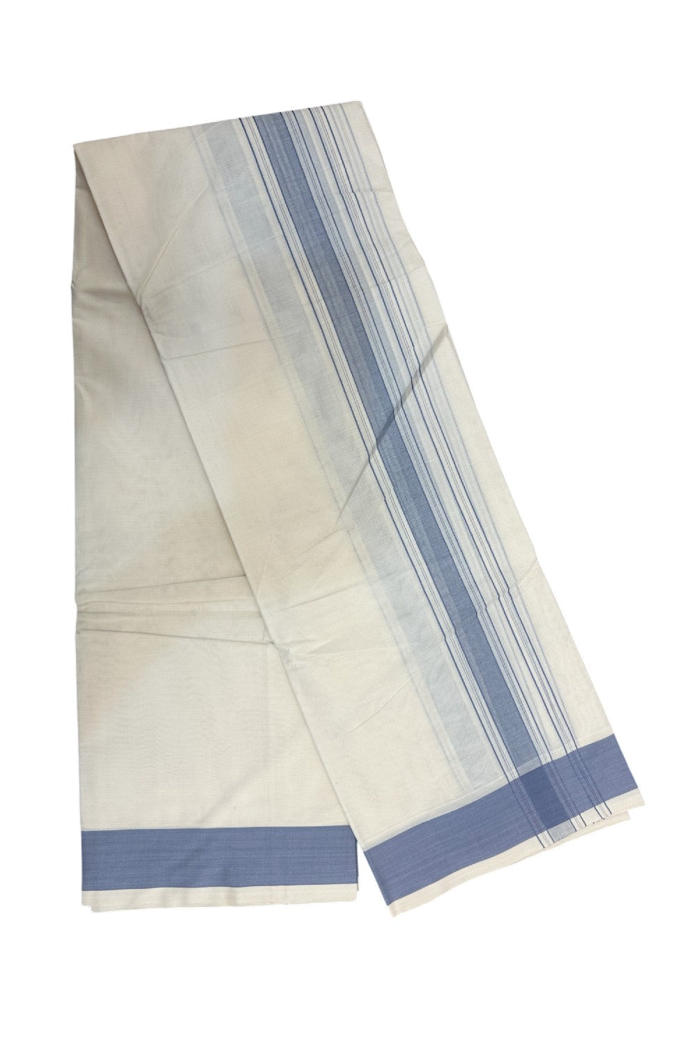 20% DISCOUNT! KaithariKada 100% Cotton Off White - (Unbleached) - Pure Cotton - 100x100 thread - NORTH INDIAN - ATTACHED GAMCHA 9X5 Dhoti Lavender Ash Striped 1.75 inch Kara - 8KK5196PMC