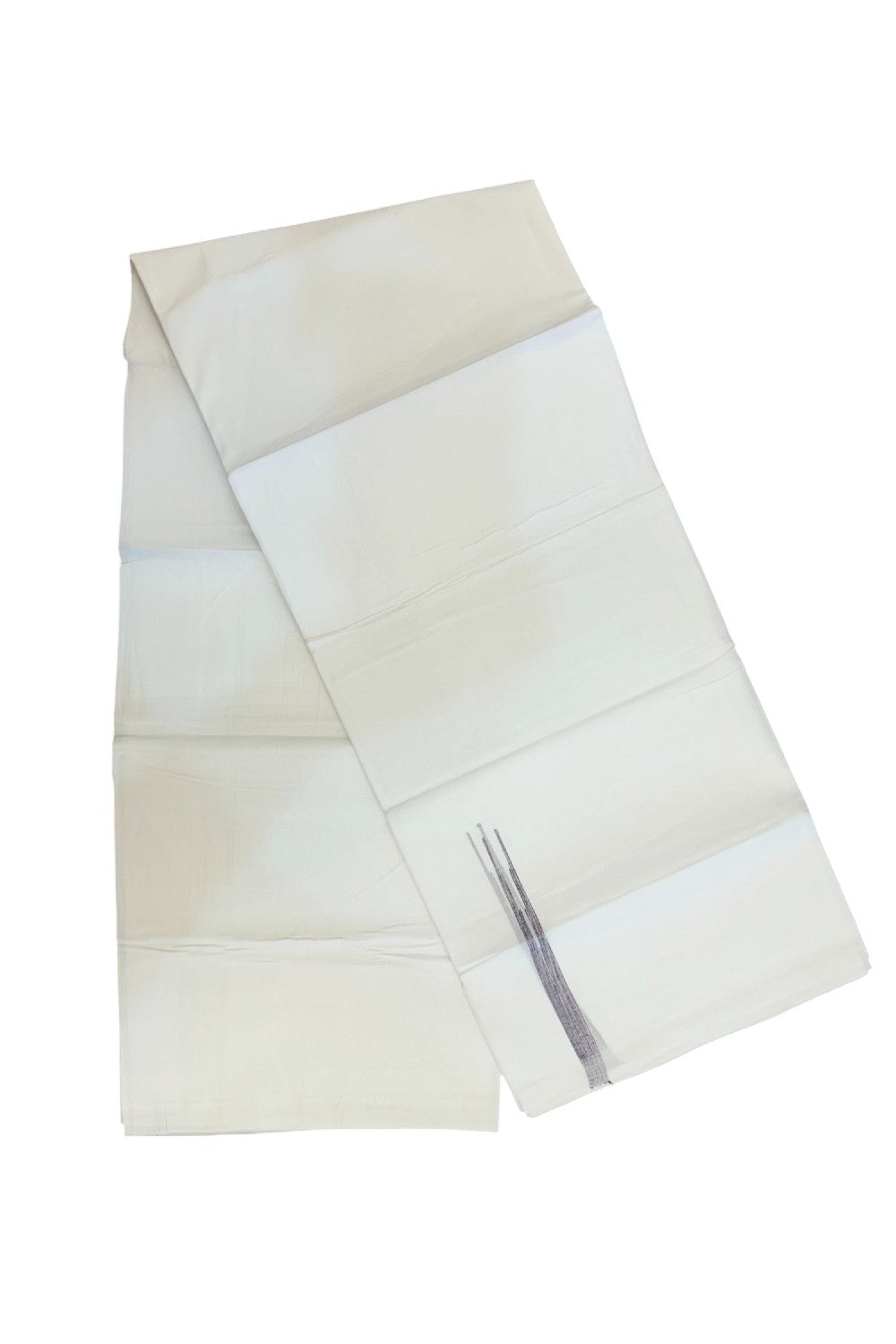 20% DISCOUNT!! NEW!! KaithariKada Balaramapuram 100% Cotton PURE WHITE Double Mundu/Dhoti - (100x80)s - 0.5 inch Navy Blue & Baby Pink Stripes Shaded Puliyilakkara chutty - 8KK5210CKS