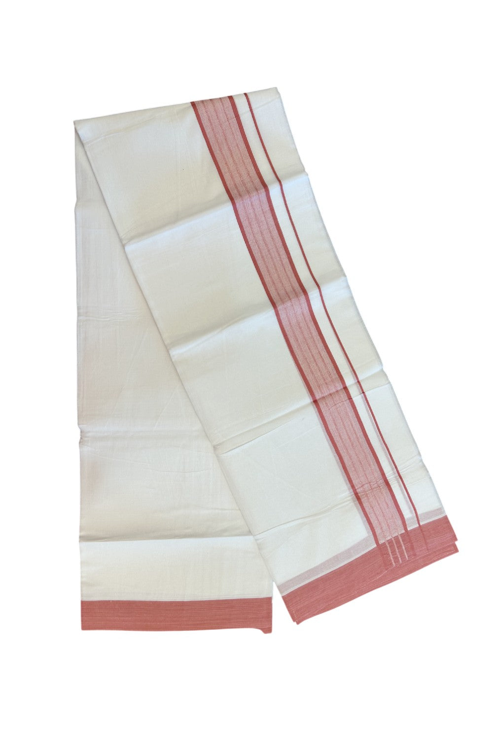 20% DISCOUNT!!! KaithariKada Balaramapuram 100% Cotton DOUBLE PURE WHITE Mundu/Dhoti - 100X80 - 1.75 Inch Pink Shaded Stripes kara 3.75 mtr (8 muzham) - 8KK5220 THI