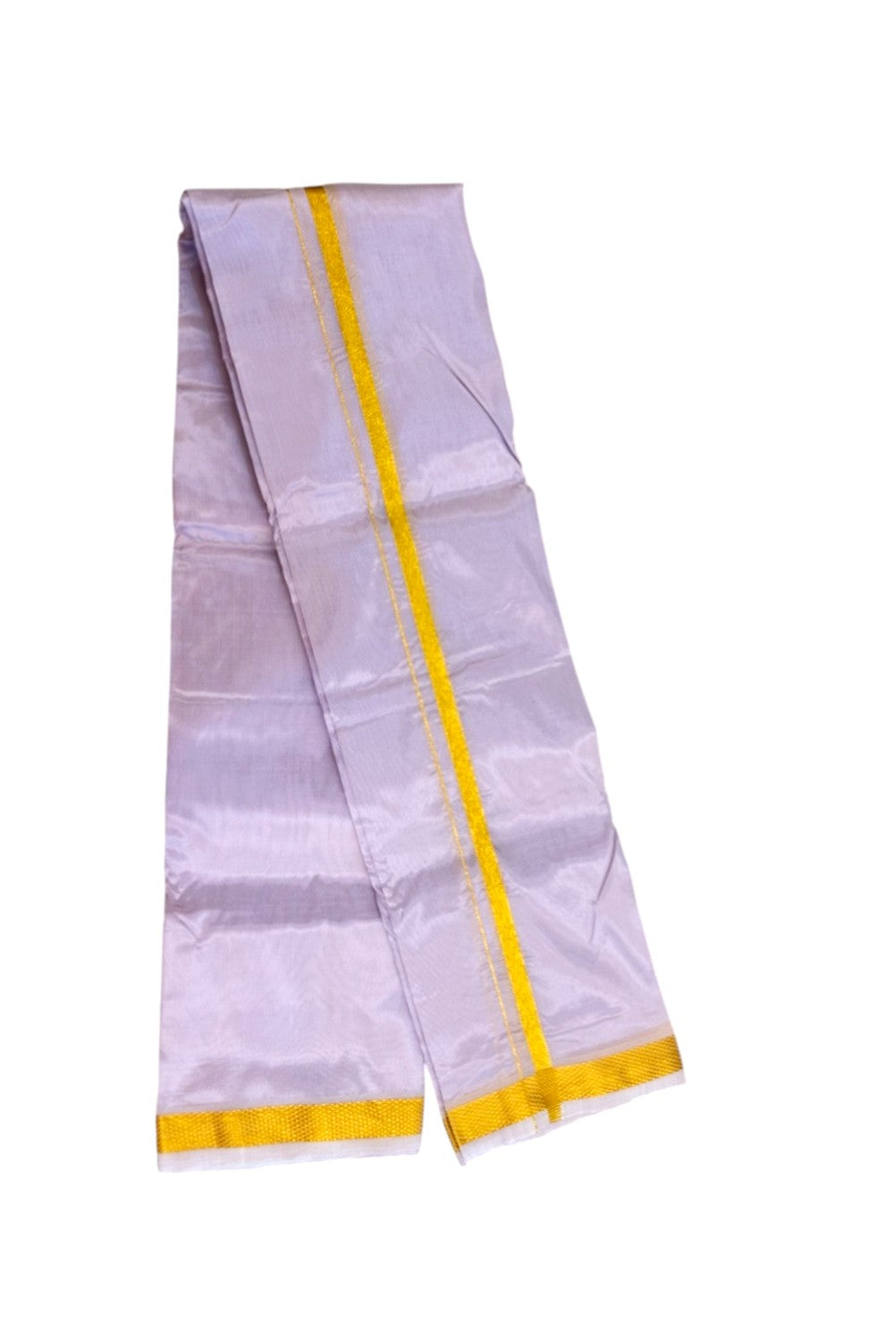 12% Discount!! KaithariKada Balaramapuram 100% Silk Double Mundu/Dhoti - Lavender Colour Body - 0.5 inch Gold Kasavu Kara 3.60 mtr (8 muzham)- 8KK5222 GAN