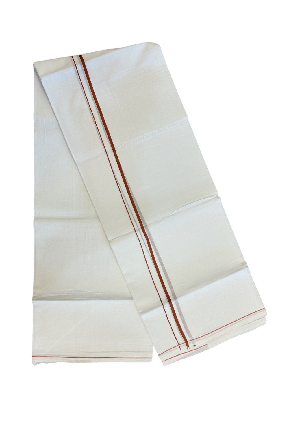23% DISCOUNT! KaithariKada Balaramapuram 100% Cotton Double Pure white Mundu/Dhoti-( 60s ) - 0.25 inch Brick Brown Thin Kara - 3.88 mtr ( 8 muzham) - 8KK5227 PMC