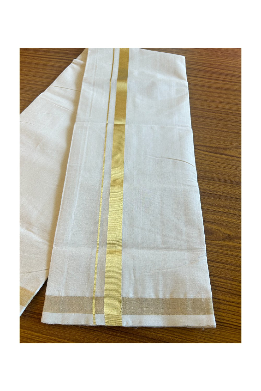 30% DISCOUNT!! KaithariKada HANDLOOM Millpaav Balaramapuram - 100% PURE Cotton OFF White (Unbleached) Double Mundu/Dothi - 1.75 Inch Kasavu Kara - 8KK456KK