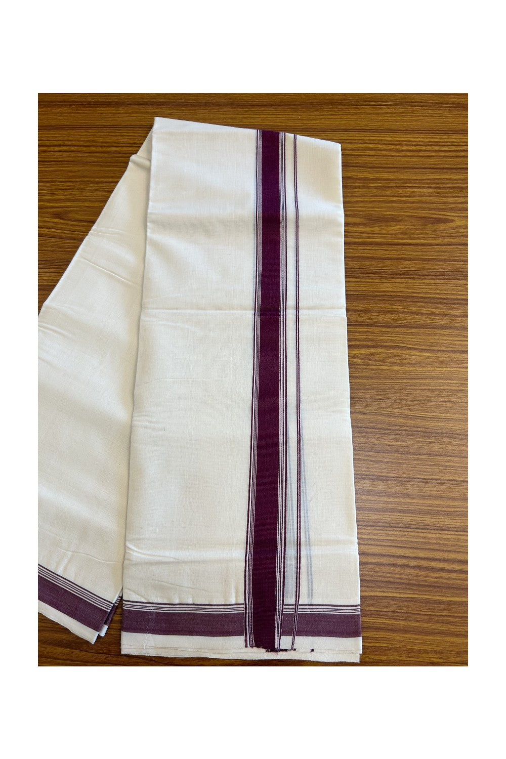 25% DISCOUNT! KaithariKada Balaramapuram Handloom 100% Cotton Double Off white - (Unbleached) Mundu/Dhoti-100X100- 2 inch Coffee Brown Kara-35.