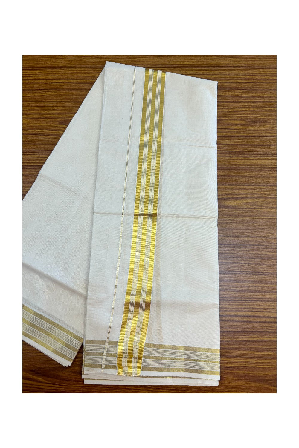 20% DISCOUNT!! KaithariKada Balaramapuram Pure Cotton DOUBLE OFF WHITE - (Ubleached) Mundu/Dhoti - 80x72 - 1.75 inch KASAVU Stripes Kara - 8KK5171GAN