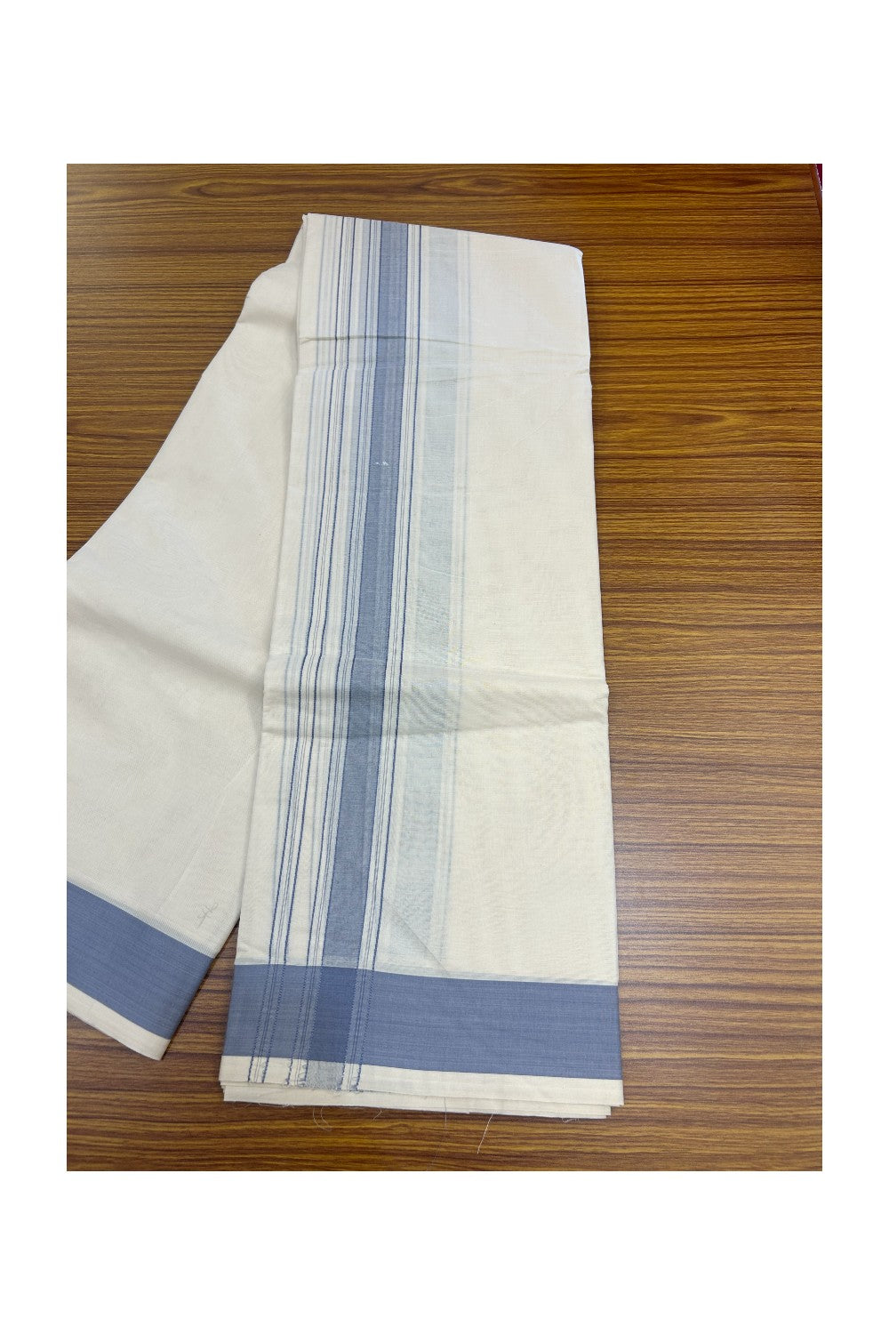 20% DISCOUNT! KaithariKada 100% Cotton Off White - (Unbleached) - Pure Cotton - 100x100 thread - NORTH INDIAN - ATTACHED GAMCHA 9X5 Dhoti Lavender Ash Striped 1.75 inch Kara - 8KK5196PMC