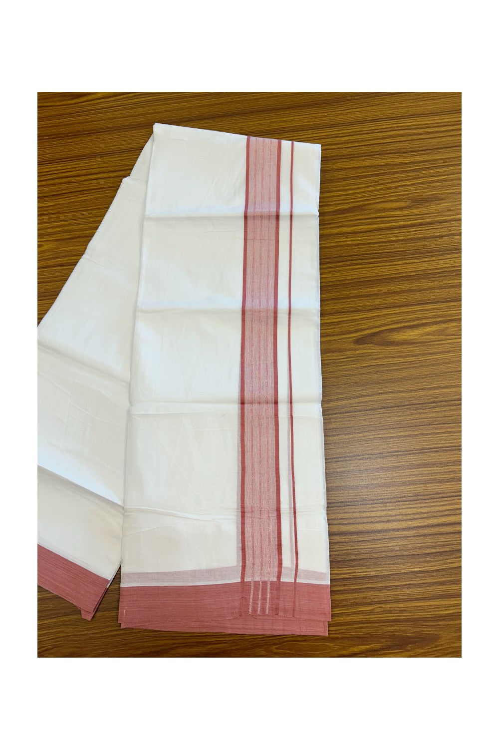 20% DISCOUNT!!! KaithariKada Balaramapuram 100% Cotton DOUBLE PURE WHITE Mundu/Dhoti - 100X80 - 1.75 Inch Pink Shaded Stripes kara 3.75 mtr (8 muzham) - 8KK5220 THI
