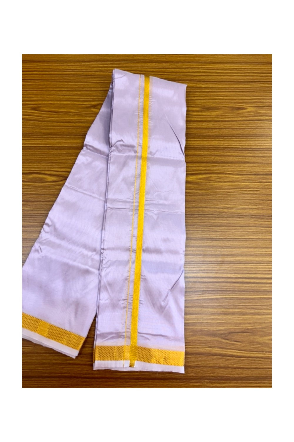 12% Discount!! KaithariKada Balaramapuram 100% Silk Double Mundu/Dhoti - Lavender Colour Body - 0.5 inch Gold Kasavu Kara 3.60 mtr (8 muzham)- 8KK5222 GAN