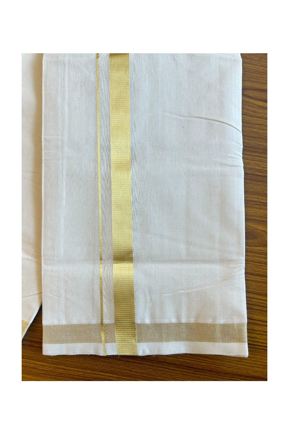 30% DISCOUNT!! KaithariKada HANDLOOM Millpaav Balaramapuram - 100% PURE Cotton OFF White (Unbleached) Double Mundu/Dothi - 1.75 Inch Kasavu Kara - 8KK456KK