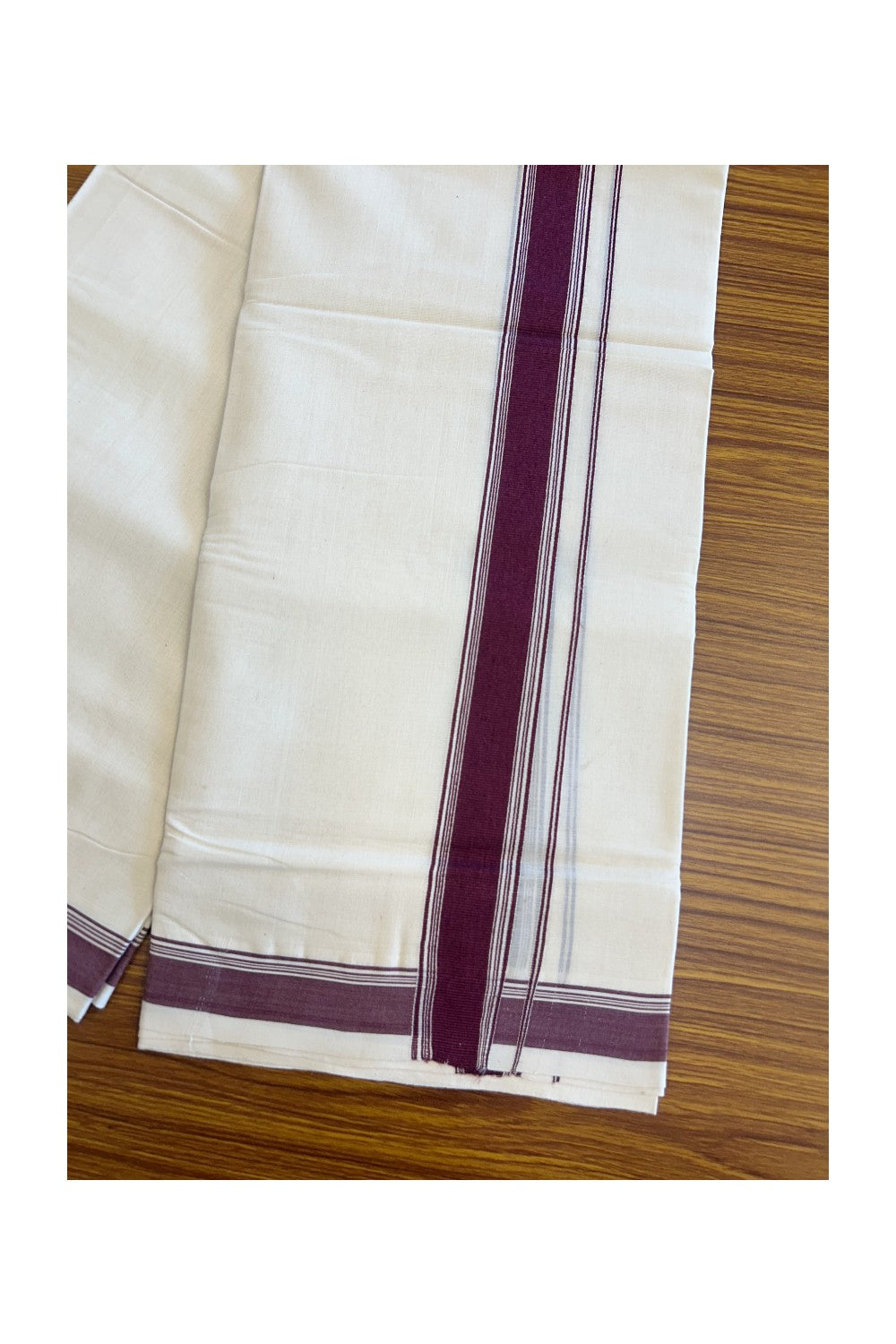 25% DISCOUNT! KaithariKada Balaramapuram Handloom 100% Cotton Double Off white - (Unbleached) Mundu/Dhoti-100X100- 2 inch Coffee Brown Kara-35.