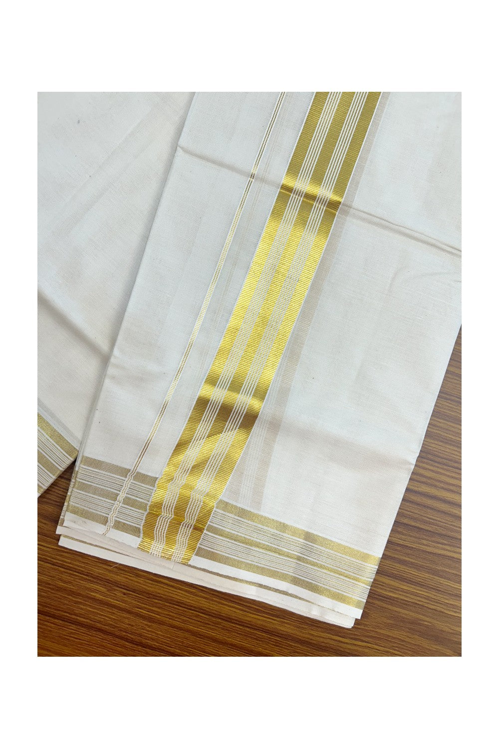 20% DISCOUNT!! KaithariKada Balaramapuram Pure Cotton DOUBLE OFF WHITE - (Ubleached) Mundu/Dhoti - 80x72 - 1.75 inch KASAVU Stripes Kara - 8KK5171GAN